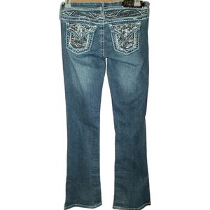 PREMIERE Womens Embellished Bootcut Jeans Blue Rhinestone Pocket Stretchy Size